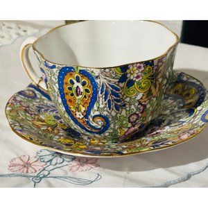 Clare Paisley Bone China Tea Cup Saucer made in England 506  Dainty Shape, blues